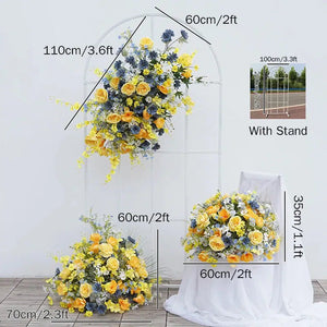 Yellow Blue Chrysanthemum Backdrop Arrangement Floral Flower Ball Centrepiece-Floral Arrangements-My Online Wedding Store