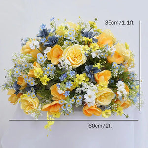 Yellow Blue Chrysanthemum Backdrop Arrangement Floral Flower Ball Centrepiece-Floral Arrangements-My Online Wedding Store
