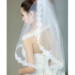 wedding accessories short bridal veils without comb White lace veil high quality wedding veils-Bridal Accessories-My Online Wedding Store