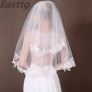 white/ivory Two Layers Elbow Length Veil Lace Soft Tulle Veil-Bridal Accessories-My Online Wedding Store