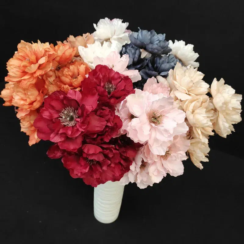 1 Flower branch 9 heads Artificial silk peony big flowers head  