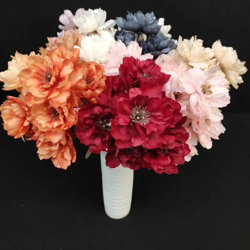 1 Flower branch 9 heads Artificial silk peony big flowers head  