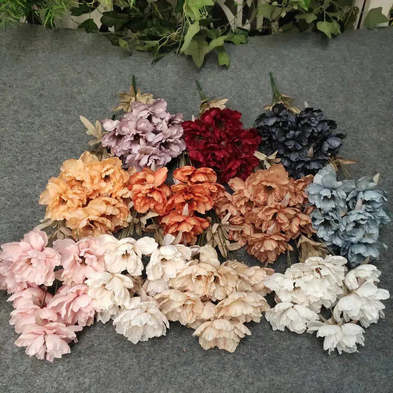 1 Flower branch 9 heads Artificial silk peony big flowers head  