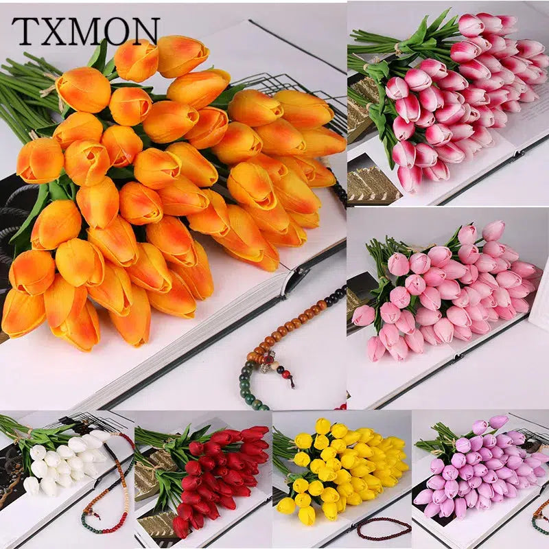 10 Pcs Faux Beautiful Real Touch Latex Tulips Artificial  