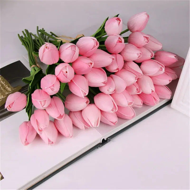 10 Pcs Faux Beautiful Real Touch Latex Tulips Artificial  