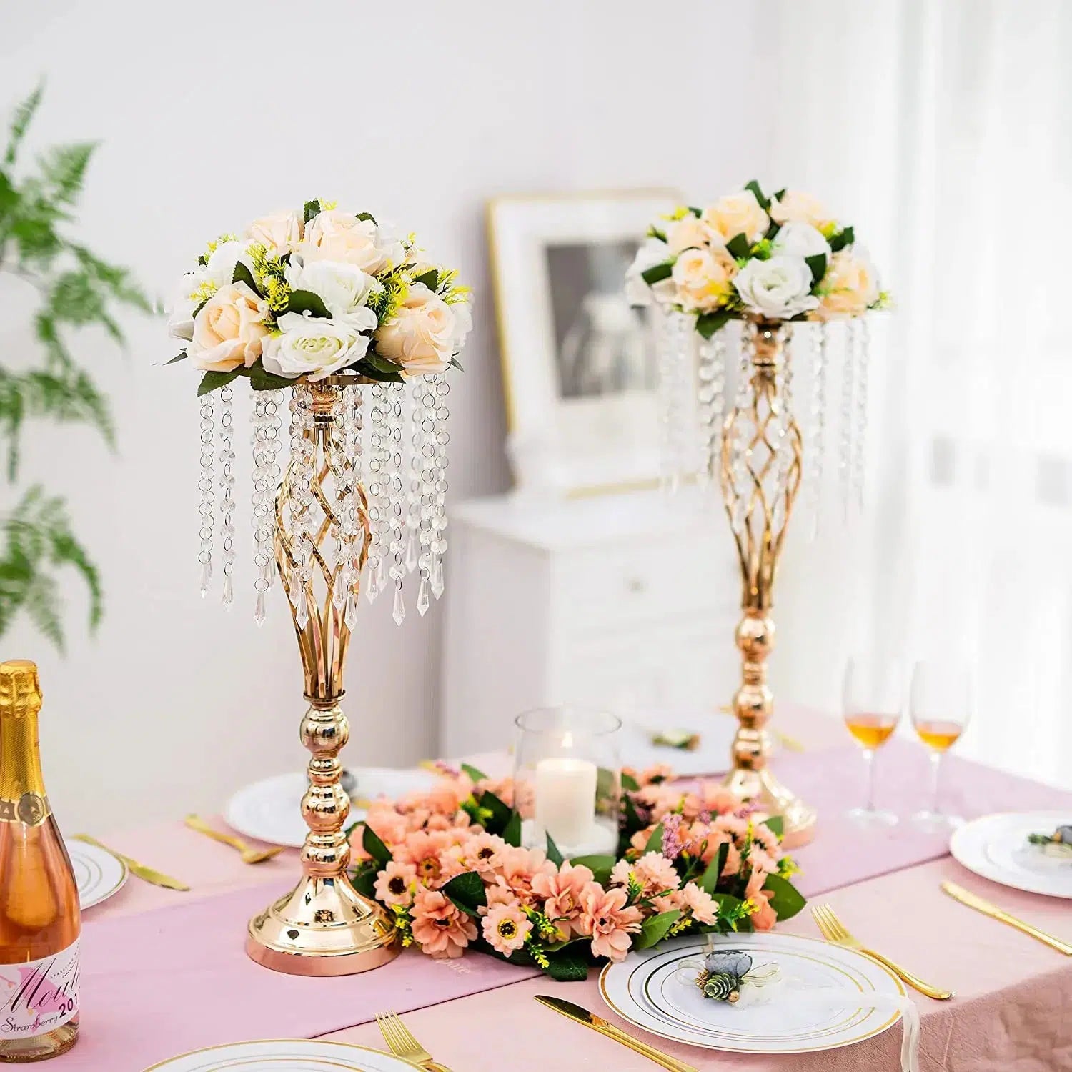 10 Pcs Gold/Silver Vase with Chandelier Crystals  