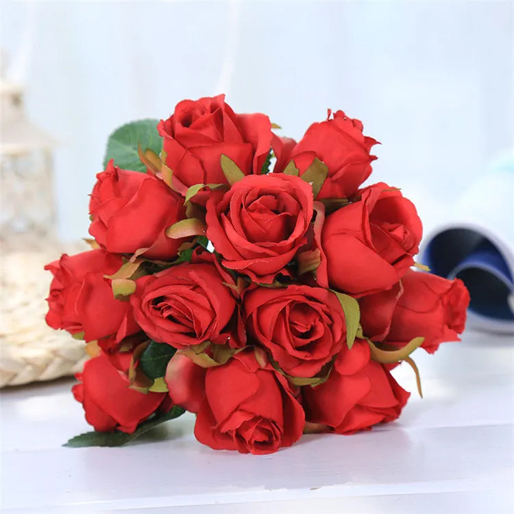 12 Heads Wedding Bouquet Rose Artificial Bridal Bouquet  