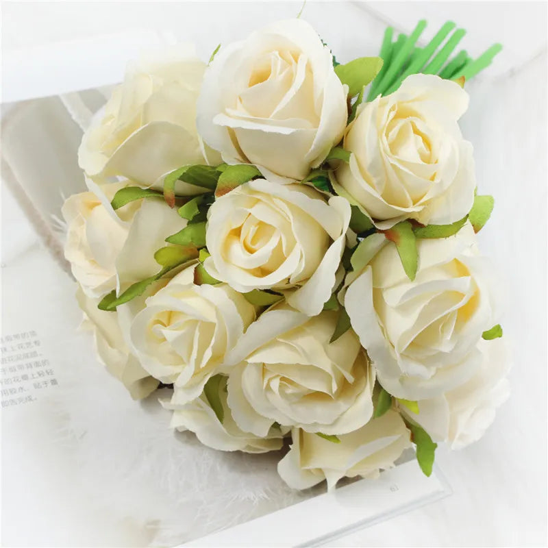 12 Heads Wedding Bouquet Rose Artificial Bridal Bouquet  