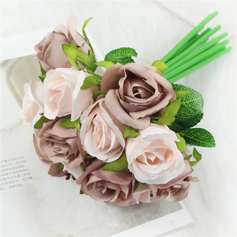 12 Heads Wedding Bouquet Rose Artificial Bridal Bouquet  