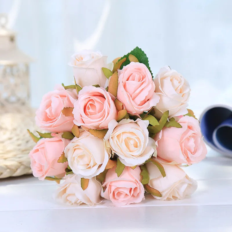 12 Heads Wedding Bouquet Rose Artificial Bridal Bouquet  