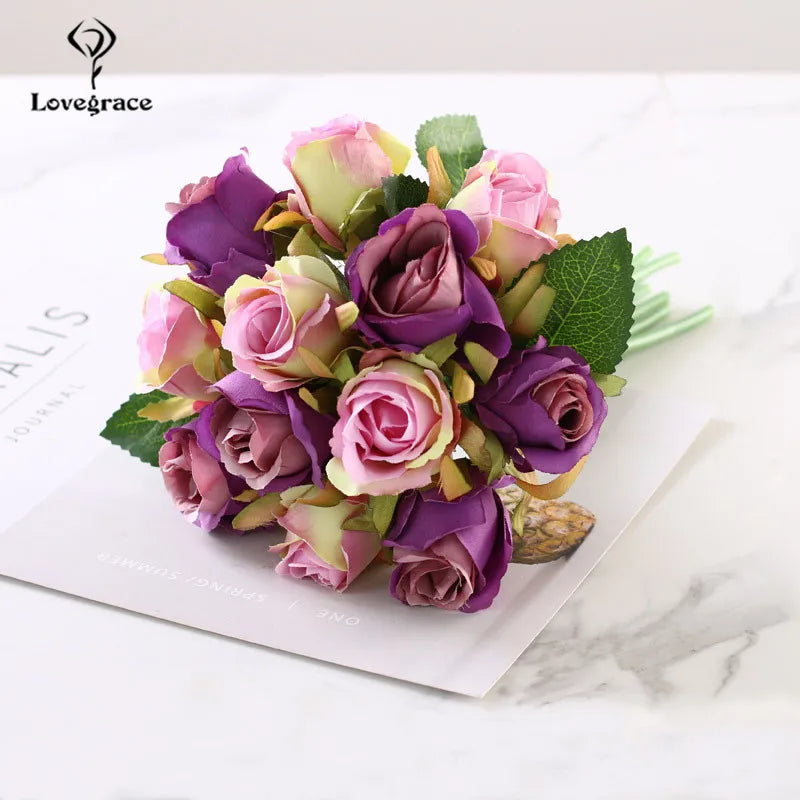 12 Heads Wedding Bouquet Rose Artificial Bridal Bouquet  