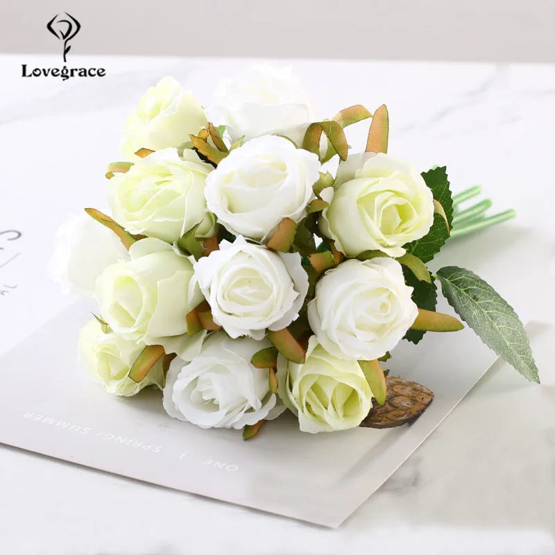 12 Heads Wedding Bouquet Rose Artificial Bridal Bouquet  