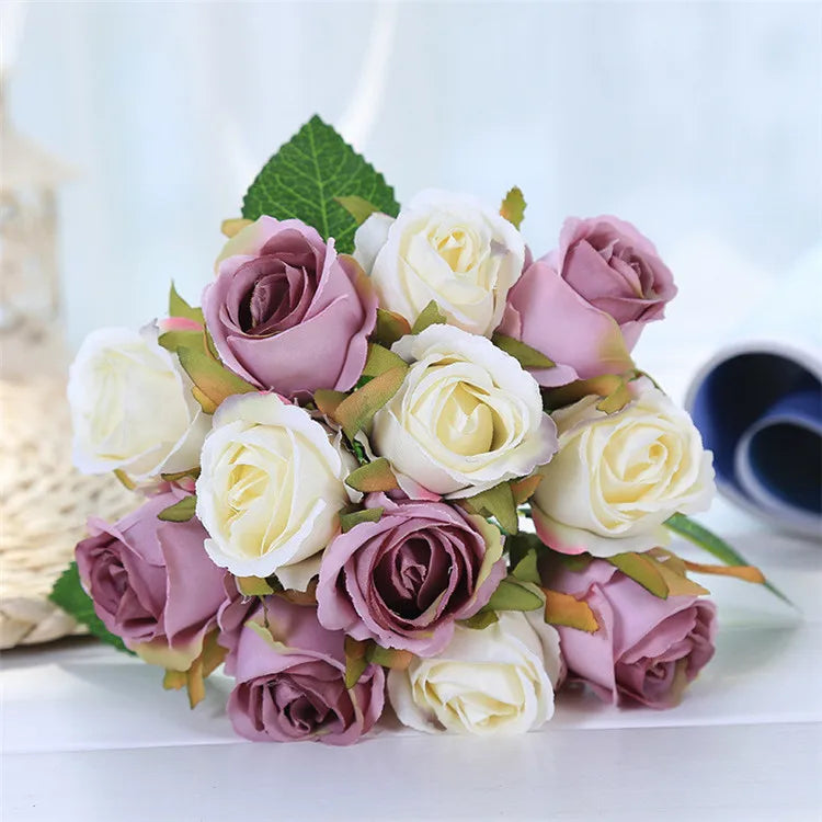 12 Heads Wedding Bouquet Rose Artificial Bridal Bouquet  