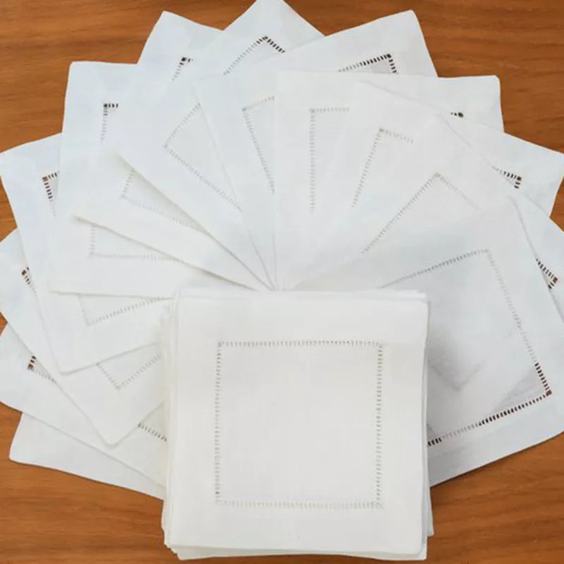 12 Pieces White Napkins Hemstitched Cocktail Napkin  