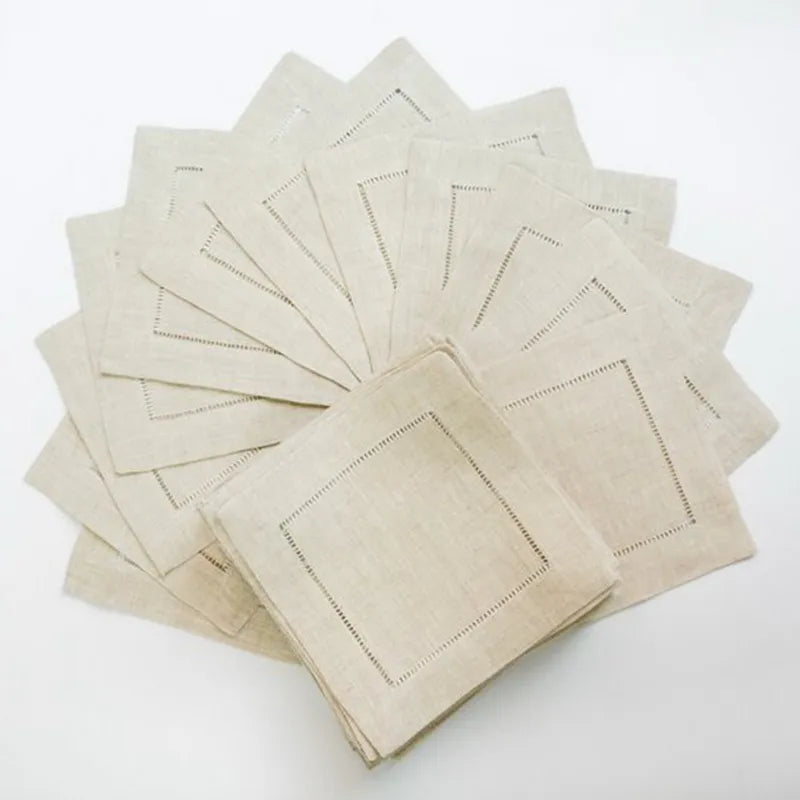 12 Pieces White Napkins Hemstitched Cocktail Napkin  