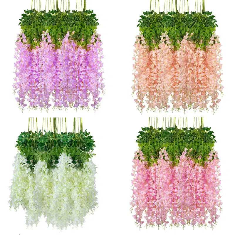 12pcs Artificial Flowers Silk Wisteria Vine  