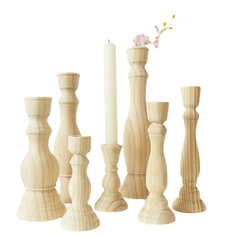 1Pcs Candle Holders Retro Unpainted Wood  