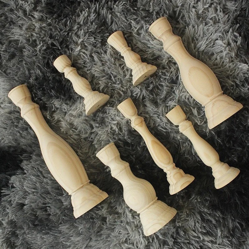 1Pcs Candle Holders Retro Unpainted Wood  