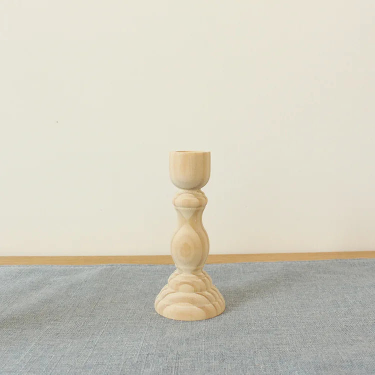 1Pcs Candle Holders Retro Unpainted Wood  