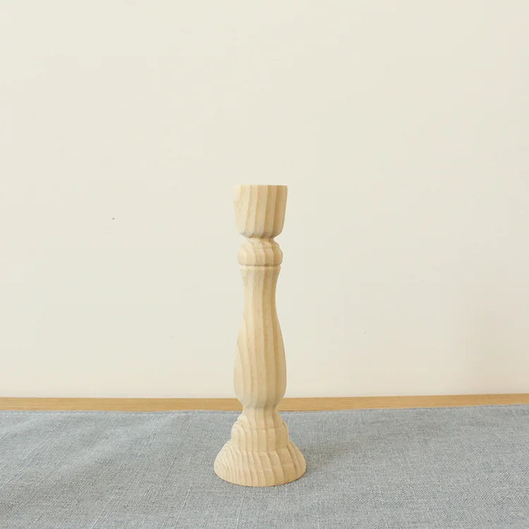 1Pcs Candle Holders Retro Unpainted Wood  