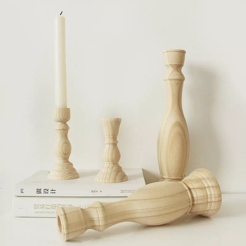 1Pcs Candle Holders Retro Unpainted Wood  