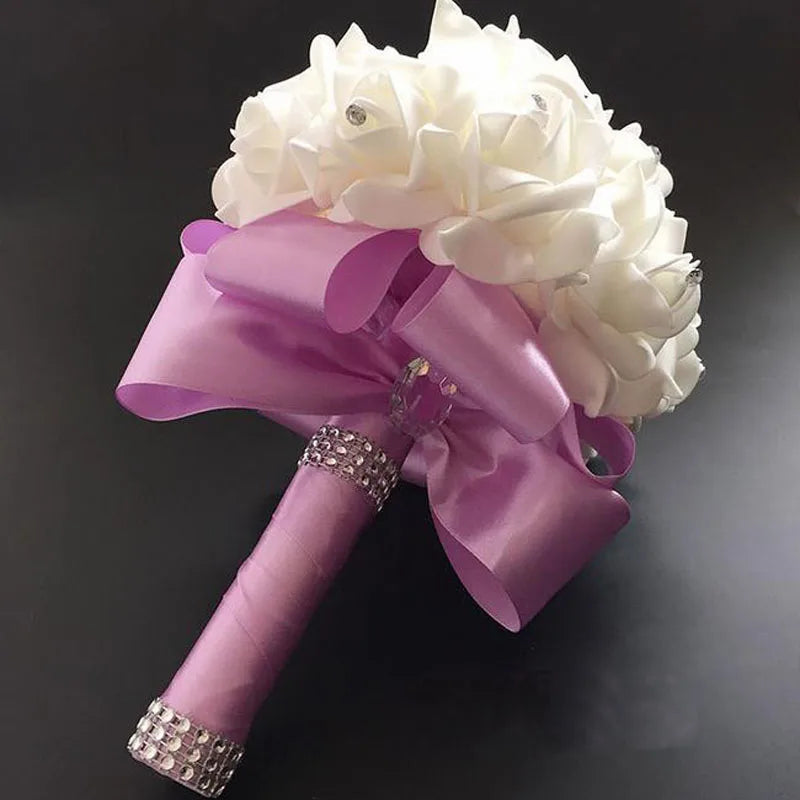 1Piece White Satin Romantic Wedding bouquet  