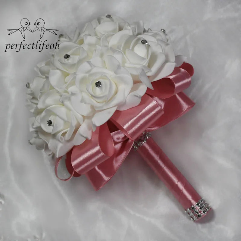 1Piece White Satin Romantic Wedding bouquet  