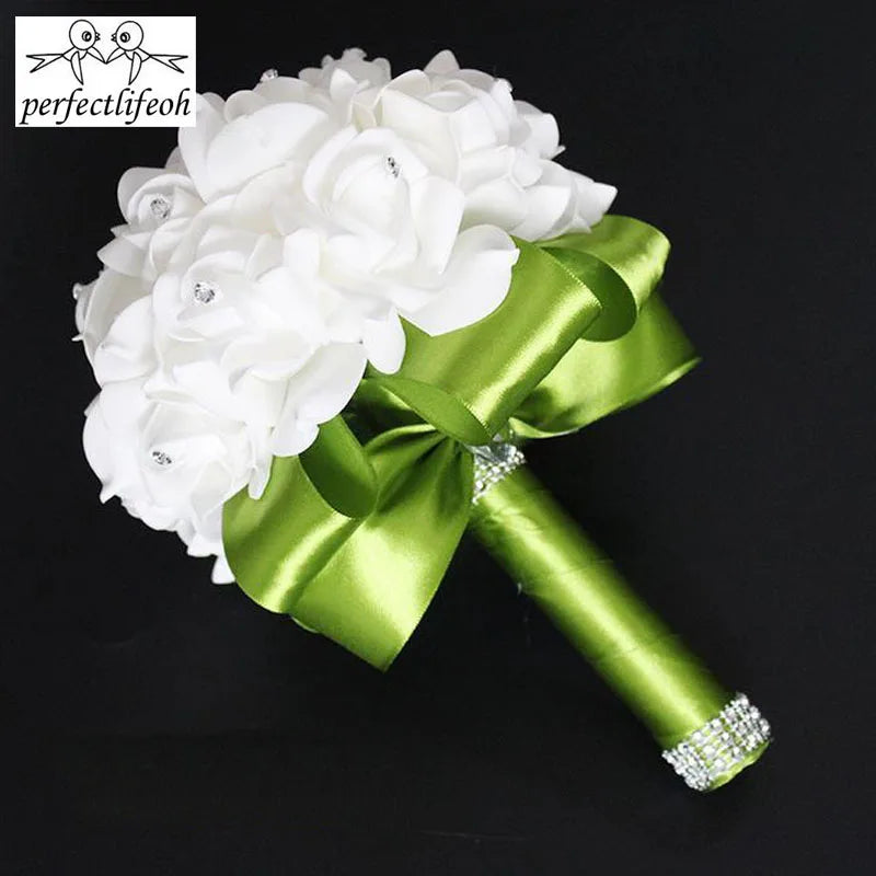 1Piece White Satin Romantic Wedding bouquet  