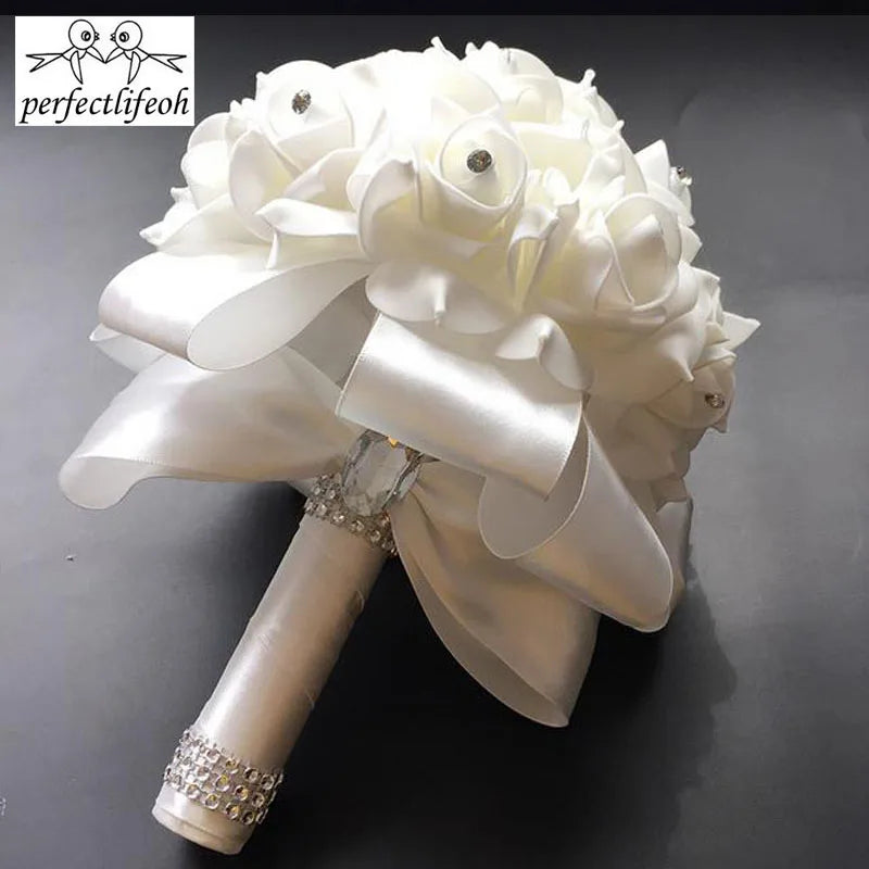 1Piece White Satin Romantic Wedding bouquet  