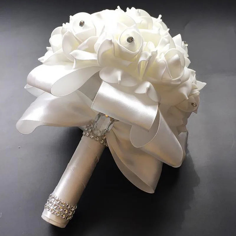 1Piece White Satin Romantic Wedding bouquet  