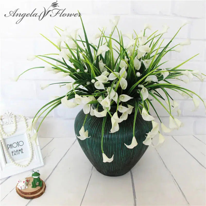 25 Heads/Bouquet Mini Artificial Calla With Leaf Plastic Lily  