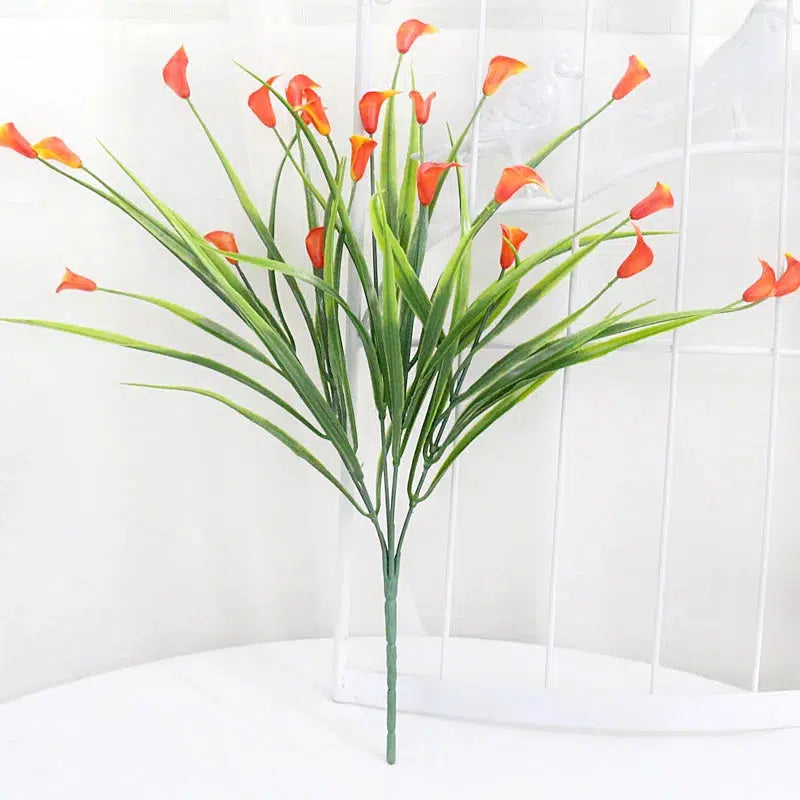 25 Heads/Bouquet Mini Artificial Calla With Leaf Plastic Lily  