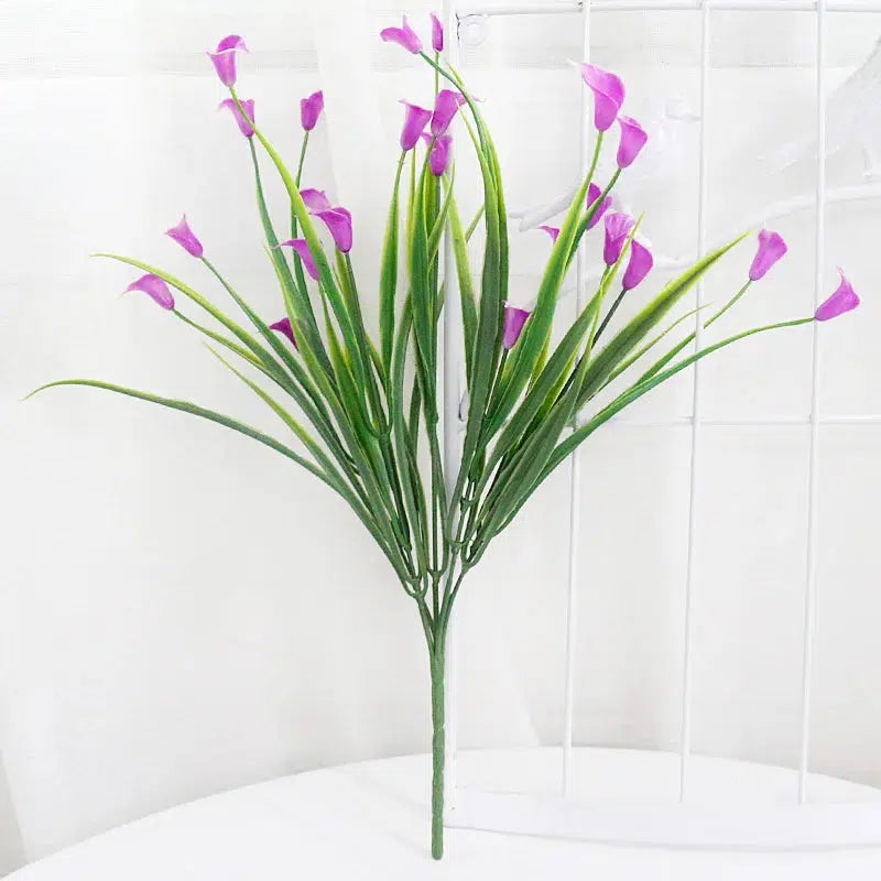 25 Heads/Bouquet Mini Artificial Calla With Leaf Plastic Lily  