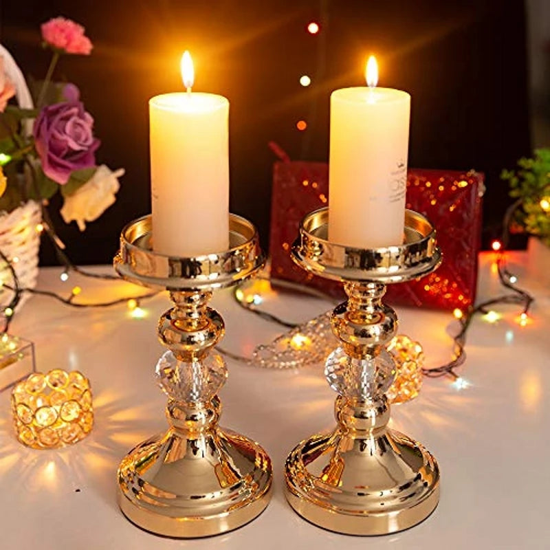 2Pcs Metal Pillar Candle Holders, Tealight Candlesticks  