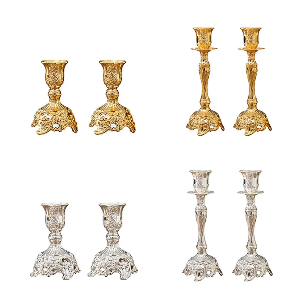 2Pcs Vintage Zinc Alloy Candelabra Candle Stick Holder Table  