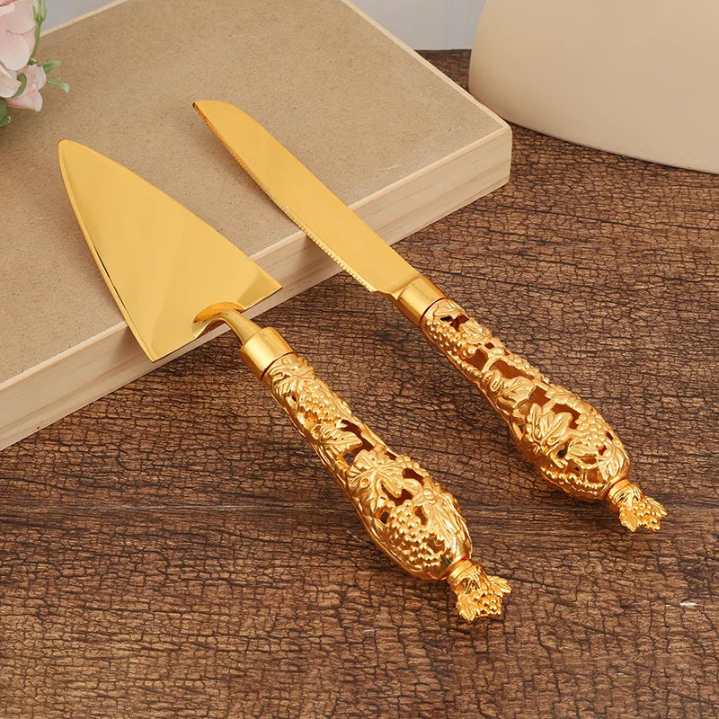 Heart Shape Handle Cake Cutter Gold Cake Server Set  