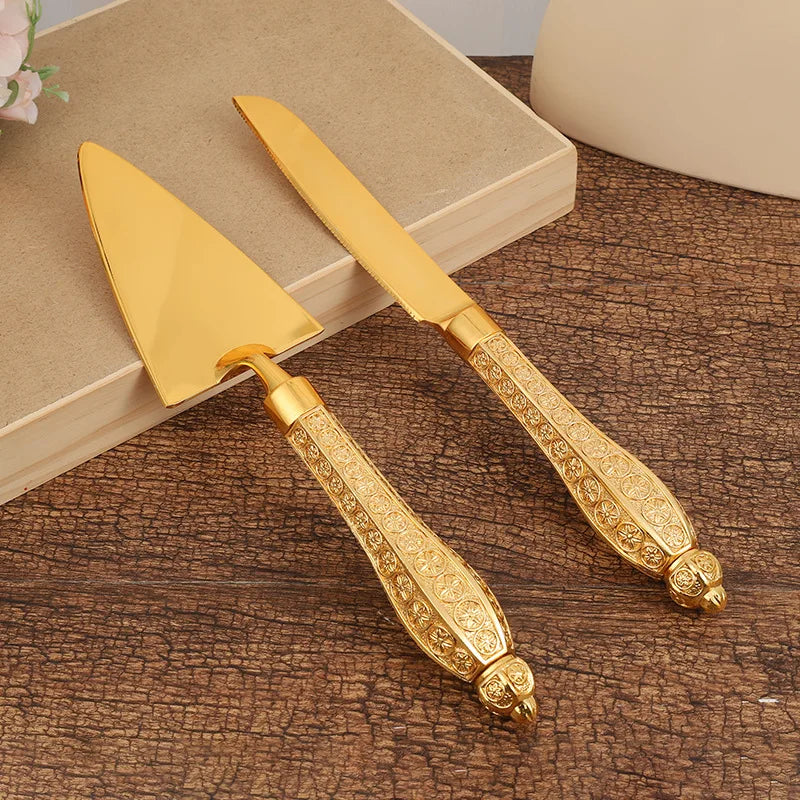 Heart Shape Handle Cake Cutter Gold Cake Server Set  