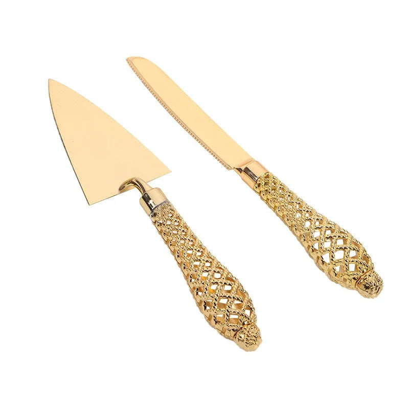 Heart Shape Handle Cake Cutter Gold Cake Server Set  