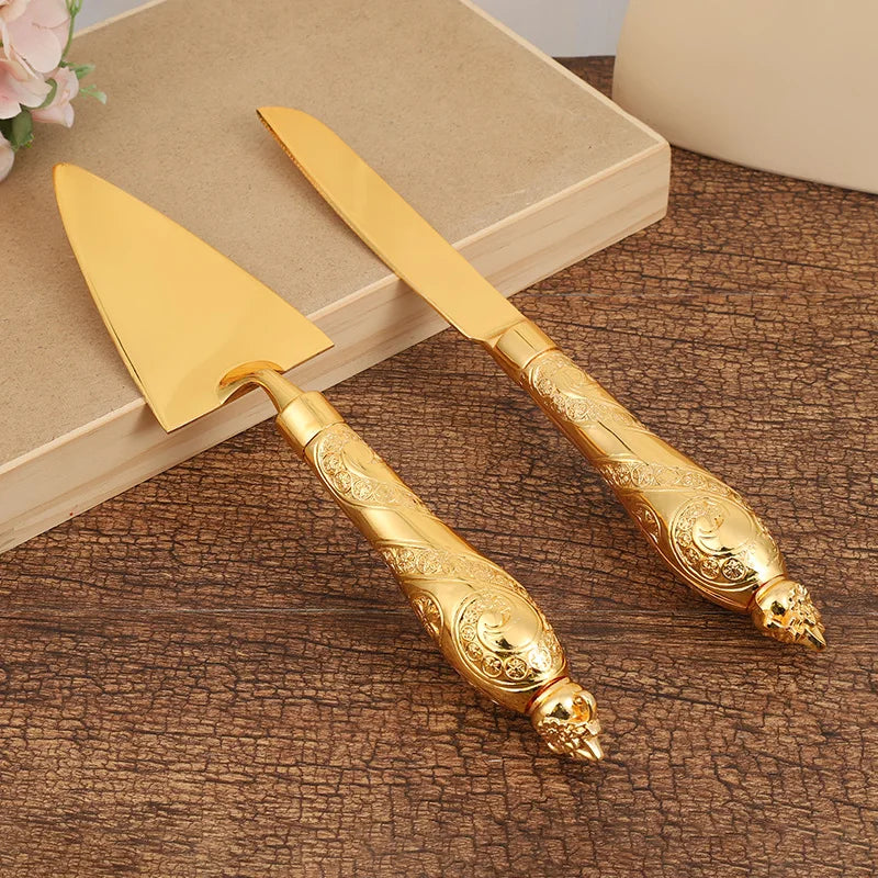 Heart Shape Handle Cake Cutter Gold Cake Server Set  