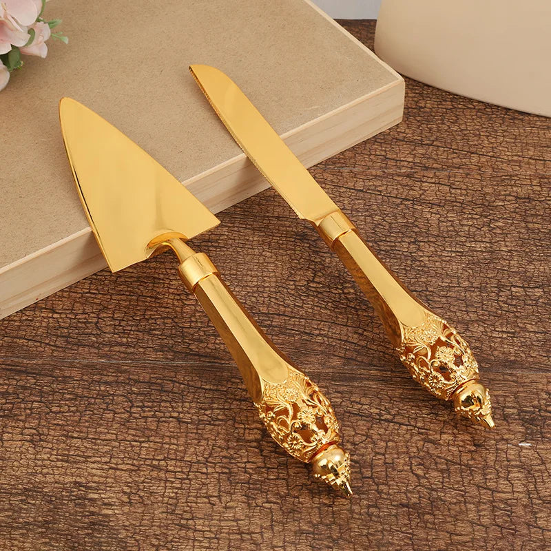 Heart Shape Handle Cake Cutter Gold Cake Server Set  