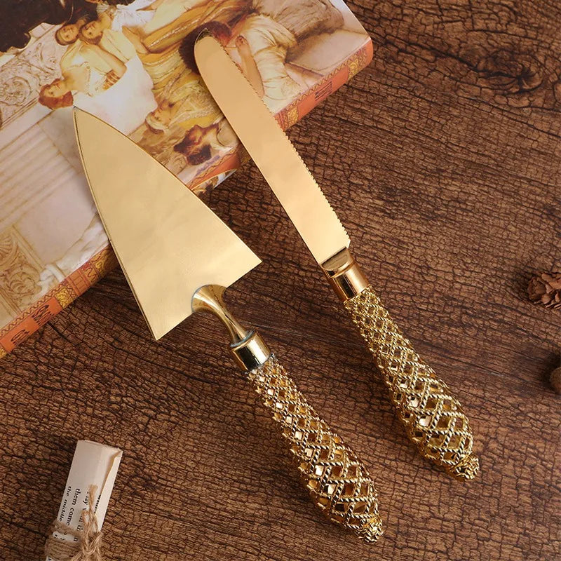 Heart Shape Handle Cake Cutter Gold Cake Server Set  