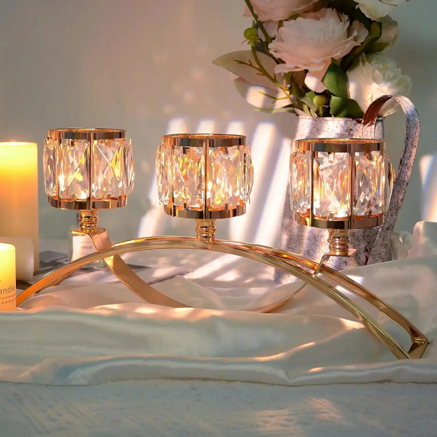 3 Arms Candelabras Crystal Tealight Candlesticks  