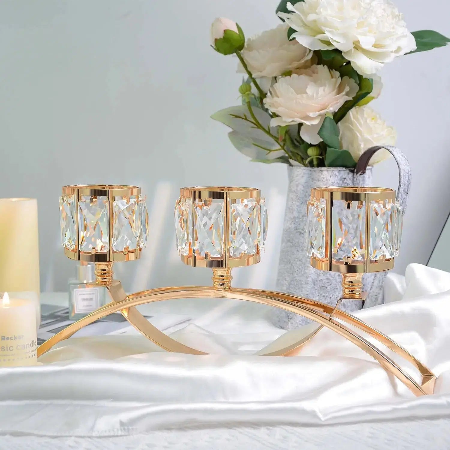 3 Arms Candelabras Crystal Tealight Candlesticks  