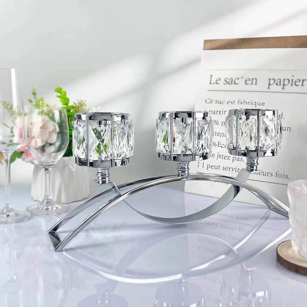 3 Arms Candelabras Crystal Tealight Candlesticks  