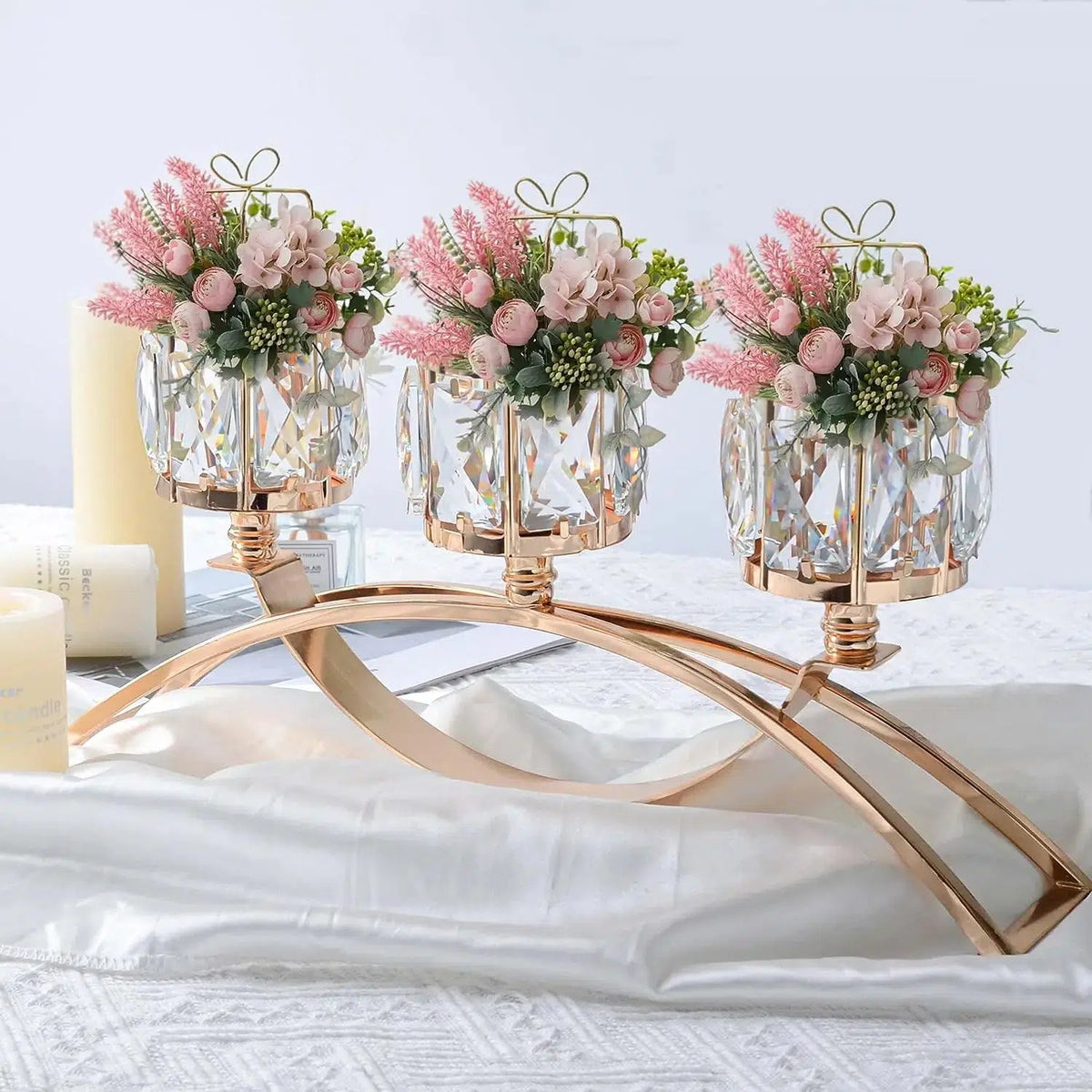 3 Arms Candelabras Crystal Tealight Candlesticks  