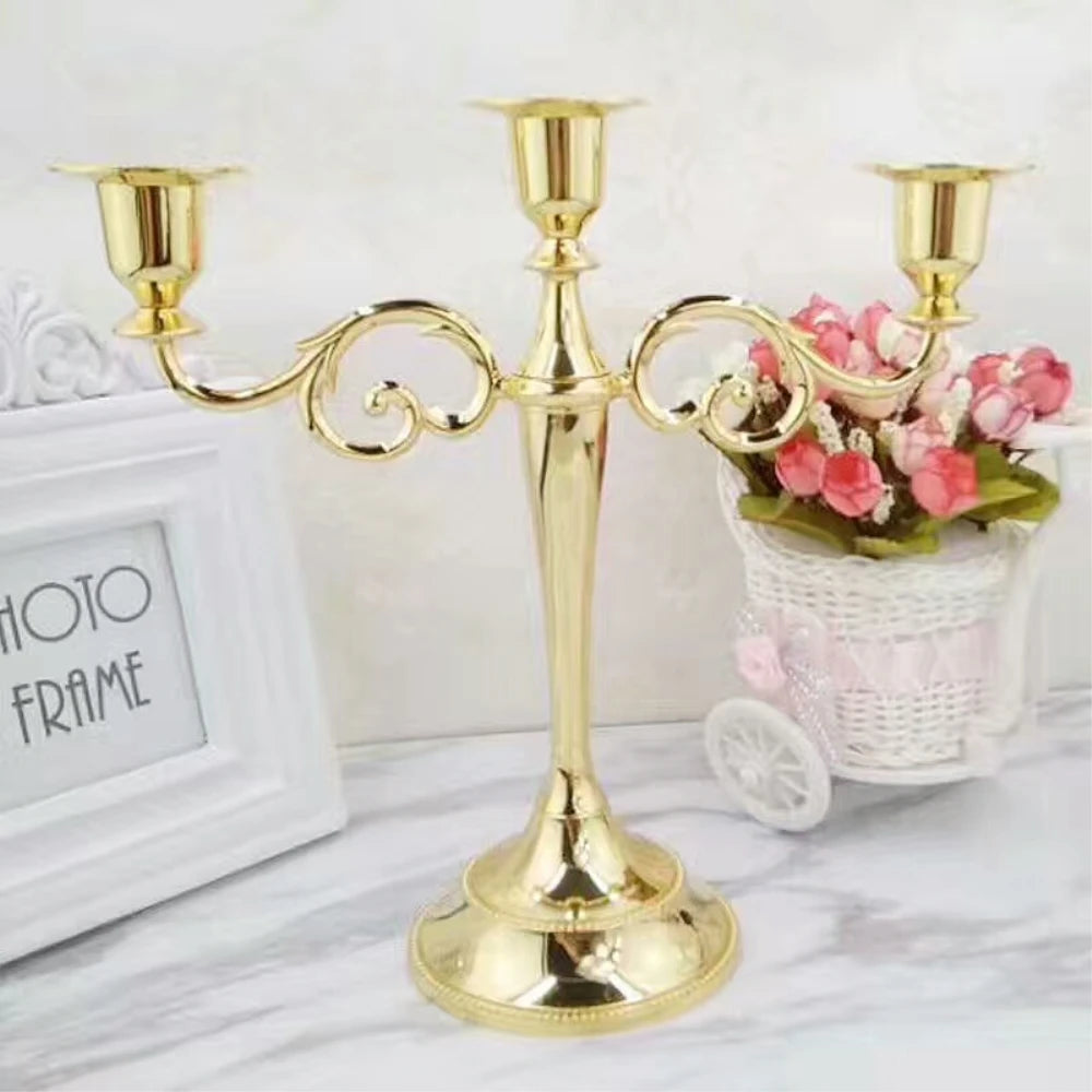 3-Arms Metal Pillar Candle Holders Candlestick  