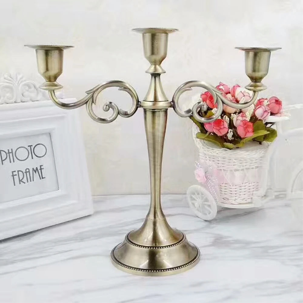 3-Arms Metal Pillar Candle Holders Candlestick  