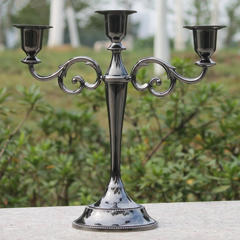 3-Arms Metal Pillar Candle Holders Candlestick  