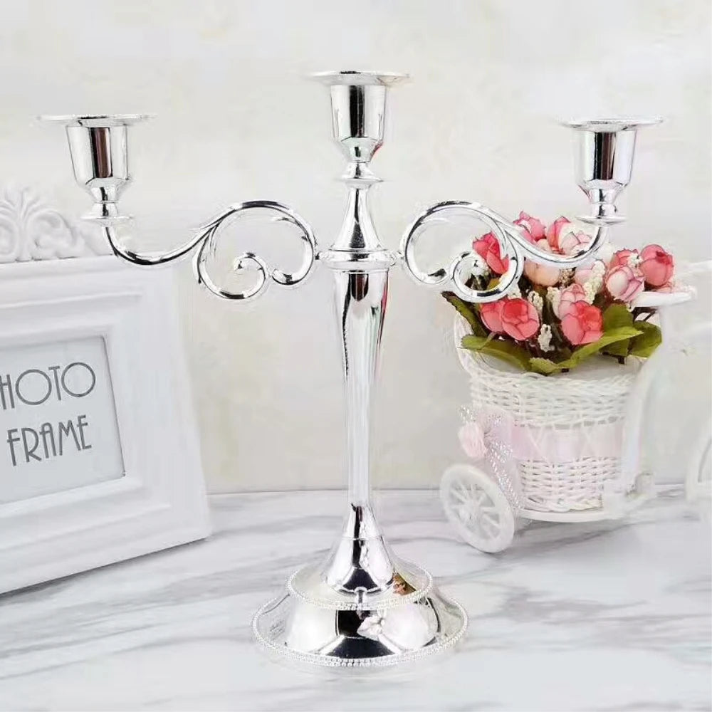 3-Arms Metal Pillar Candle Holders Candlestick  