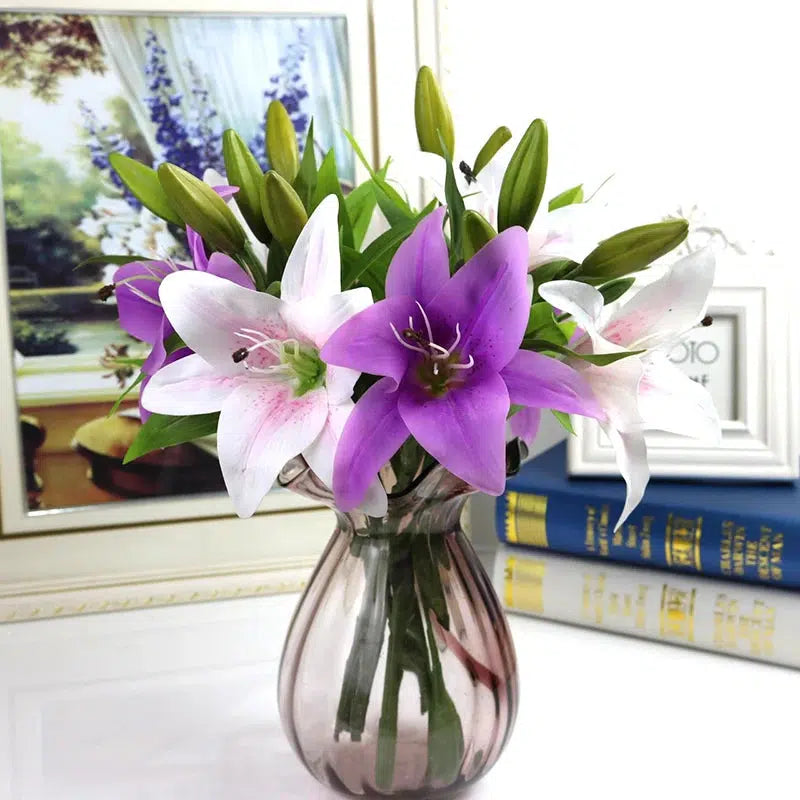 3 Heads Real Touch Artificial lily Flowers Wedding  